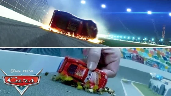 Lightning McQueen's Crash Scene | SIDE BY SIDE VIDEO | Pixar Cars | @disneyjr