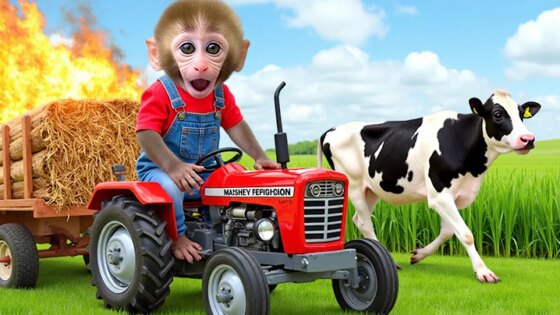 Monkey Nana the is dramatically driving a tractor through a storm to harvest honey.